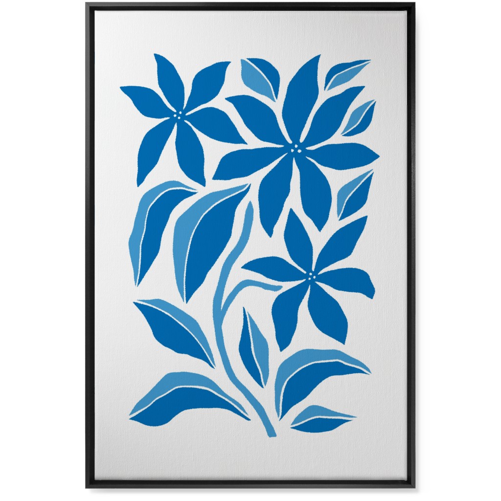 Minimalist Block Botanical Floral - Blue Wall Art, Black, Single piece, Canvas, 24x36, Blue, True Blue