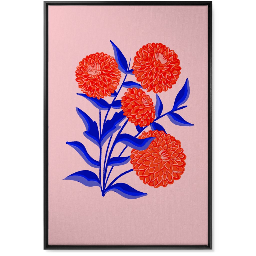 Red Marigolds - Vibrant Wall Art, Black, Single piece, Canvas, 24x36, Multicolor