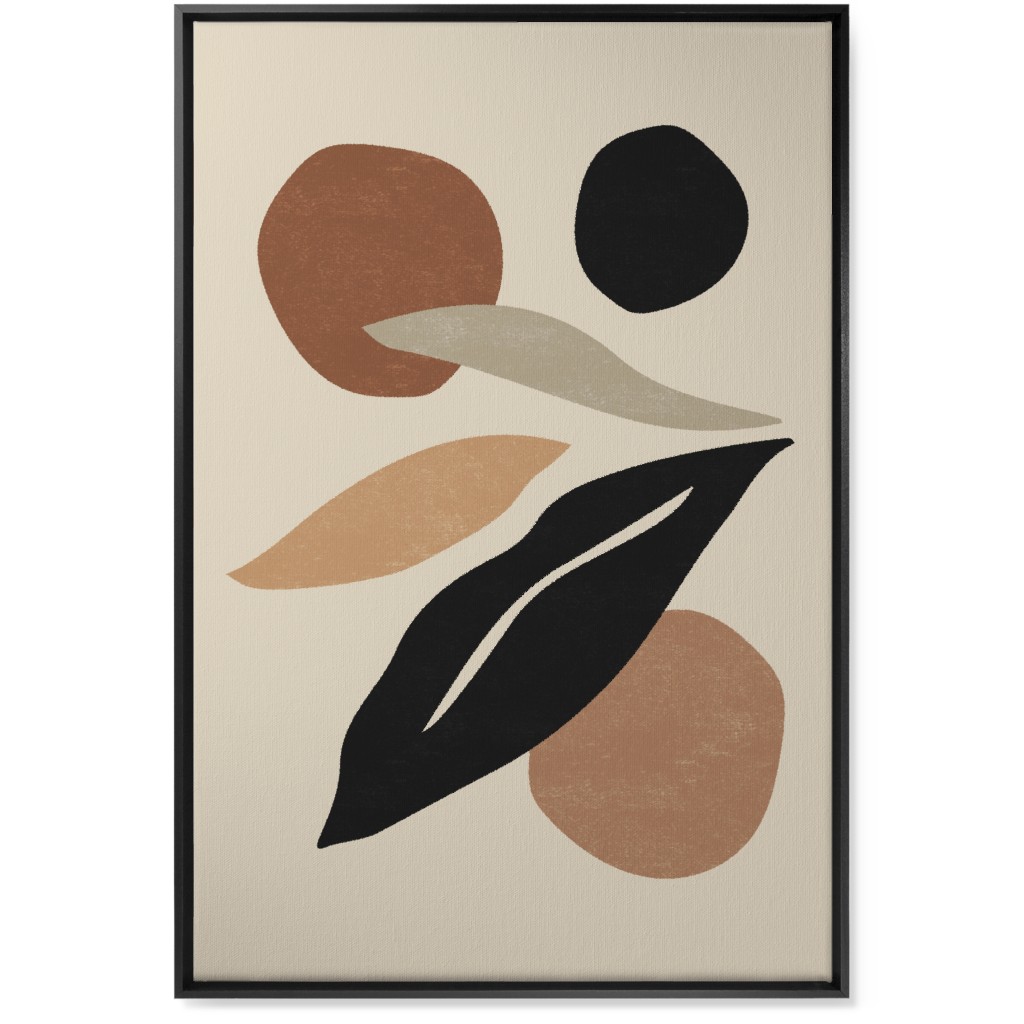 Abstract Shape and Leaf Collage - Neutral Wall Art, Black, Single piece, Canvas, 24x36, Beige