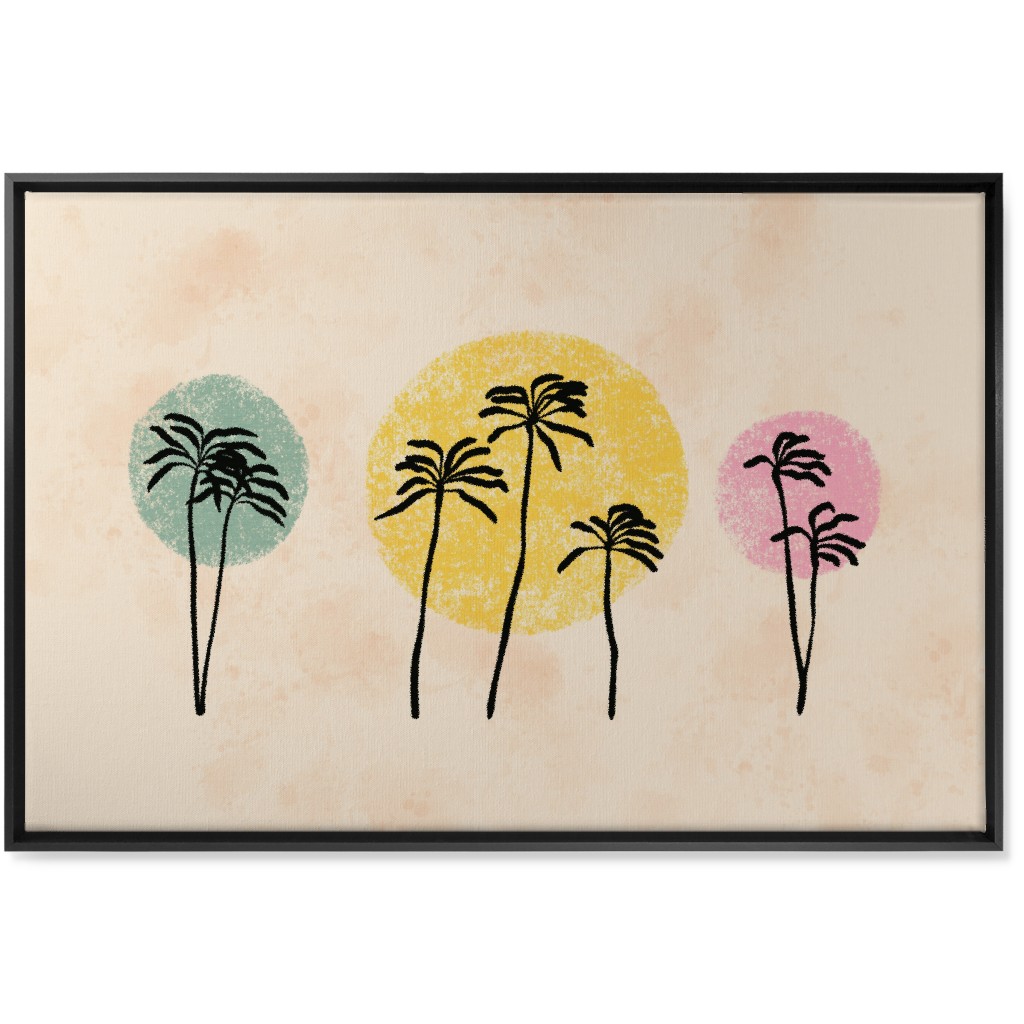 Palm Trees on Colored Dots - Multi Wall Art, Black, Single piece, Canvas, 24x36, Multicolor