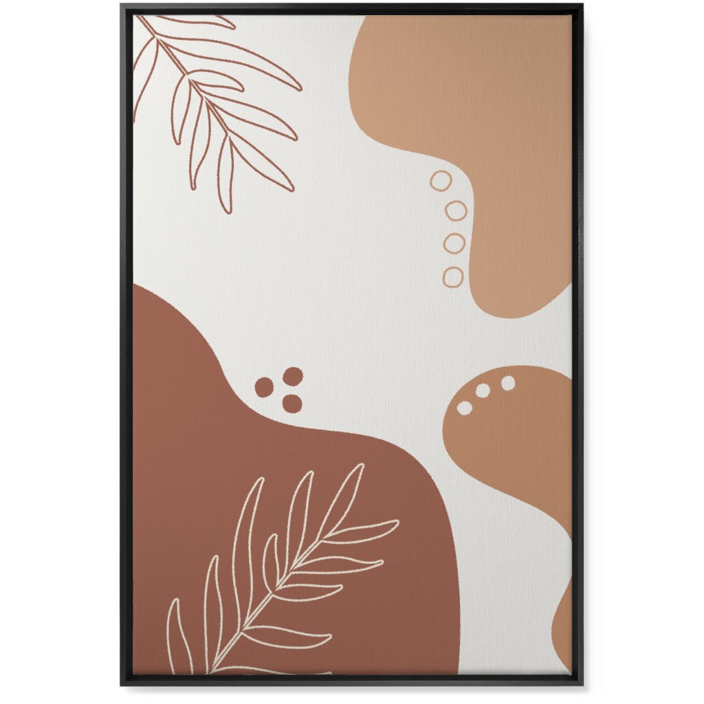 Abstract Shapes and Fern Leaves - Earth Tones Wall Art, Black, Single piece, Canvas, 24x36, Orange, Orange