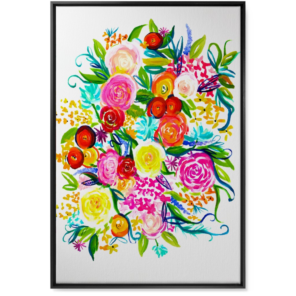 Summer Floral Acrylic Floral - Neon Wall Art, Black, Single piece, Canvas, 24x36, Multicolor