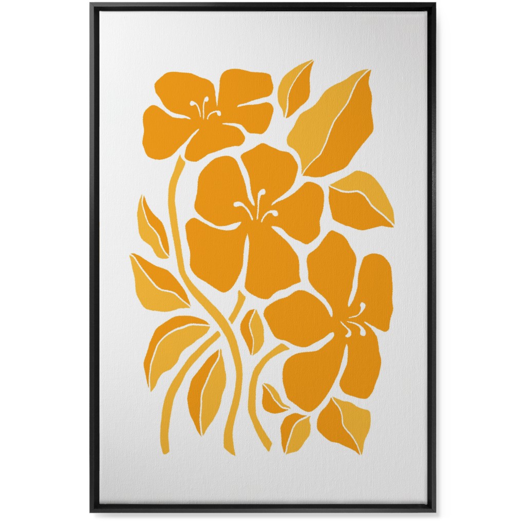 Minimalist Block Hibiscus Floral - Yellow Wall Art, Black, Single piece, Canvas, 24x36, Orange, Orange
