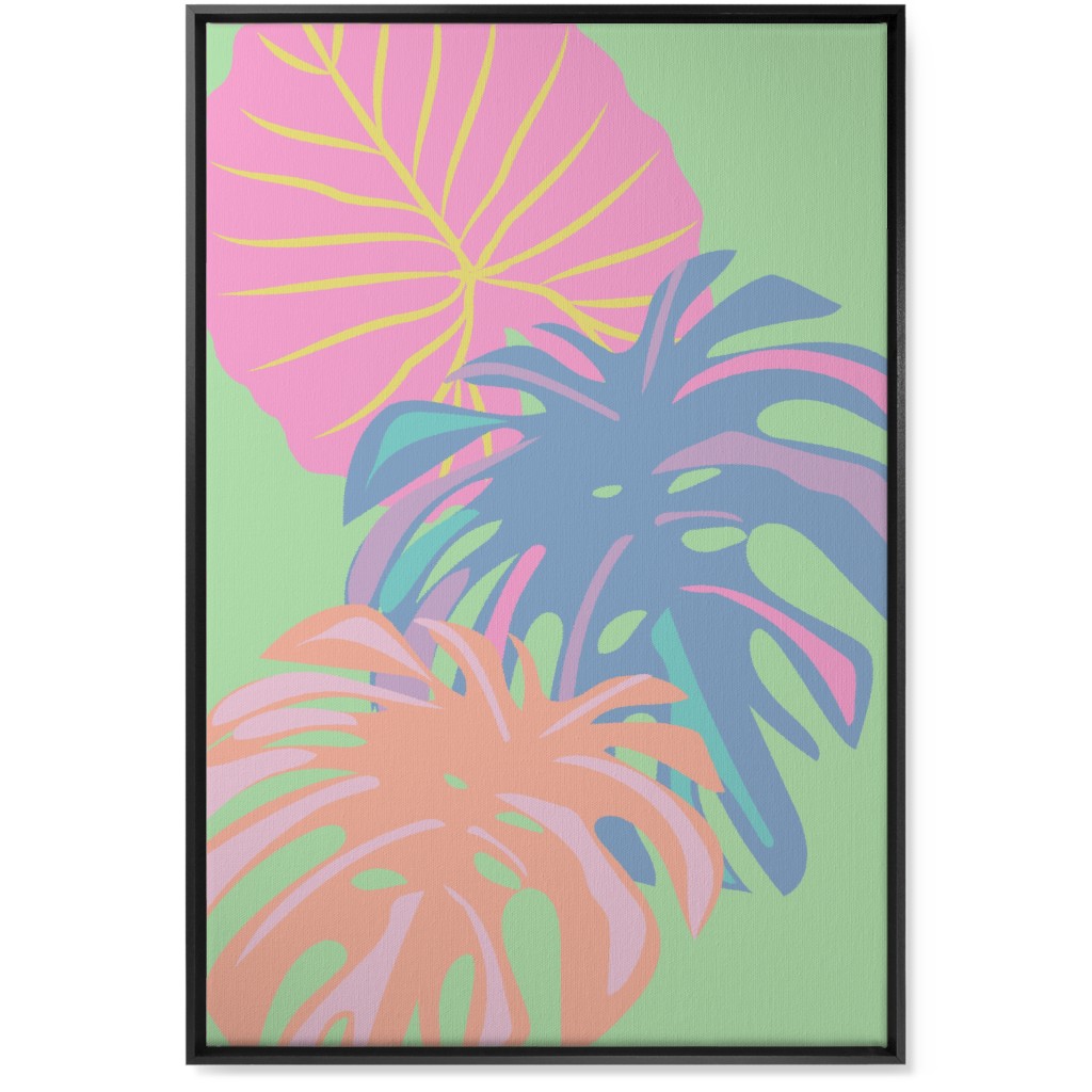 Bold Tropical Leaves - Multi Wall Art, Black, Single piece, Canvas, 24x36, Multicolor