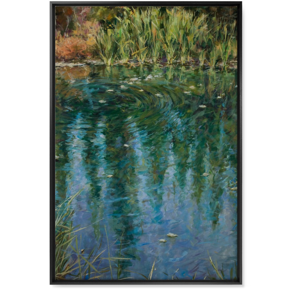 October Reflections Painting Wall Art, Black, Single piece, Canvas, 24x36, Green, Classic Green