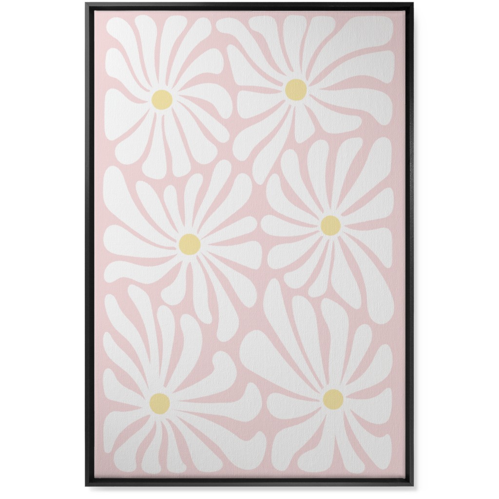 Retro Daisies Wall Art, Black, Single piece, Canvas, 24x36, Pink, Pearl