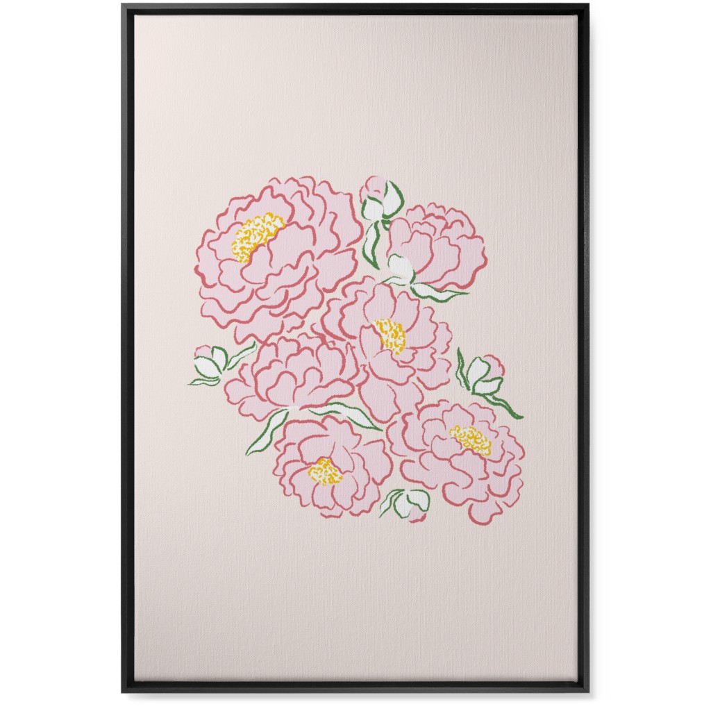 Peonies Wall Art, Black, Single piece, Canvas, 24x36, Pink