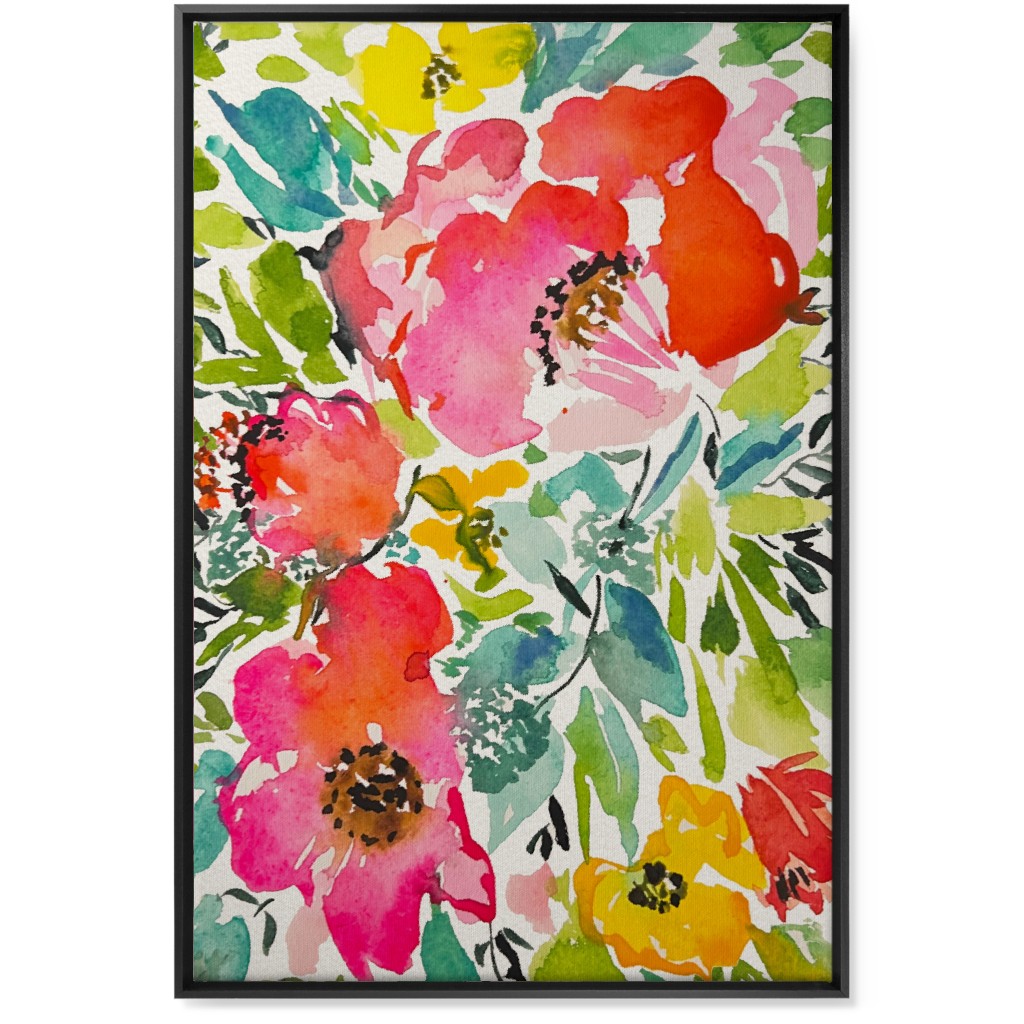 Bright Summer Florals - Multi Wall Art, Black, Single piece, Canvas, 24x36, Multicolor