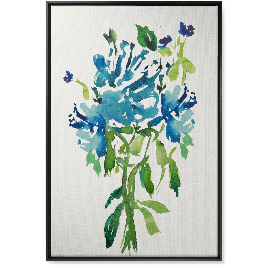 Watercolor Florals - Blue Wall Art, Black, Single piece, Canvas, 24x36, Blue, True Blue