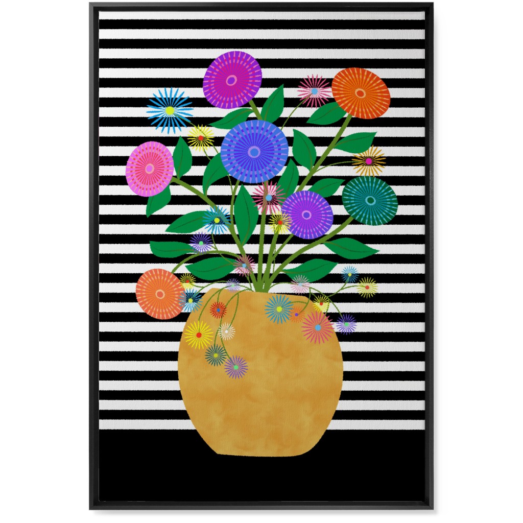 Striped Vase With Flowers - Multi Wall Art, Black, Single piece, Canvas, 24x36, Multicolor