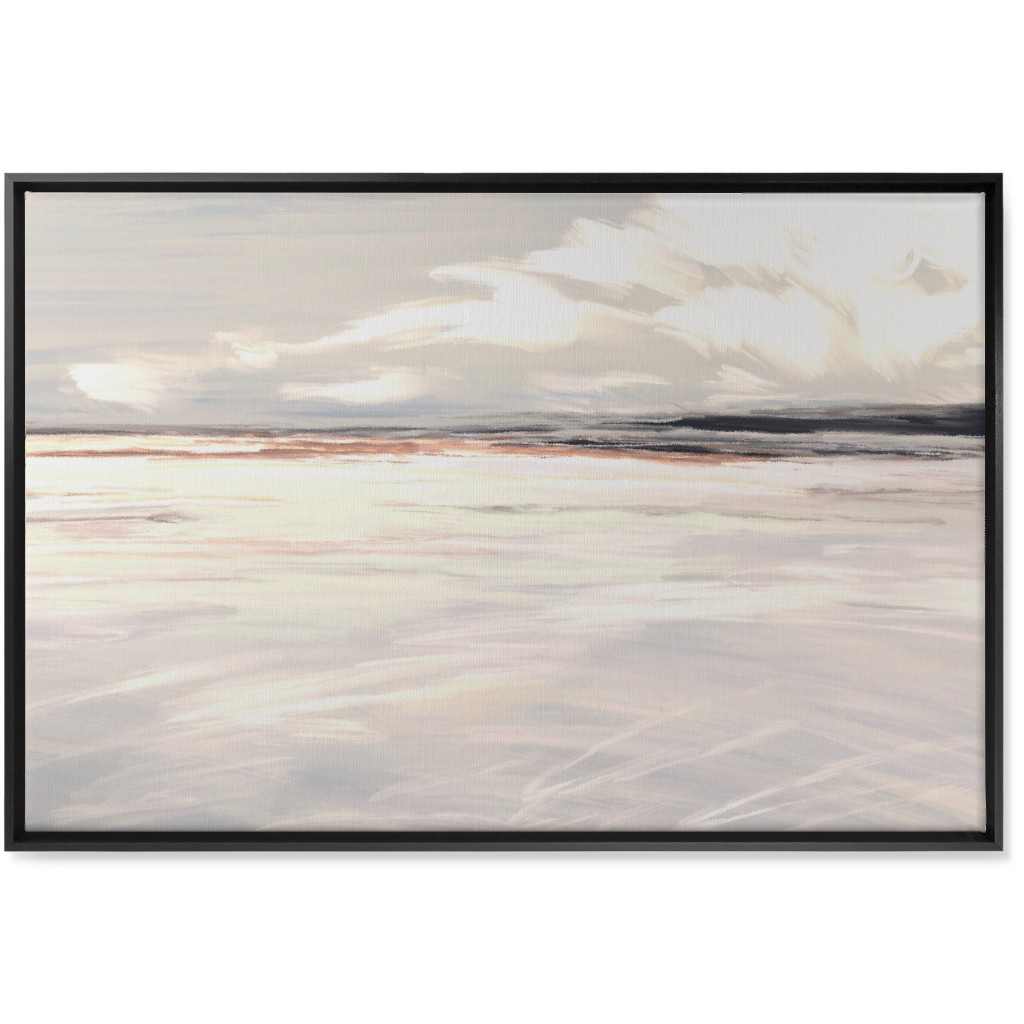 Ocean Sunset Seascape - Neutral Wall Art, Black, Single piece, Canvas, 24x36, Blue, True Blue