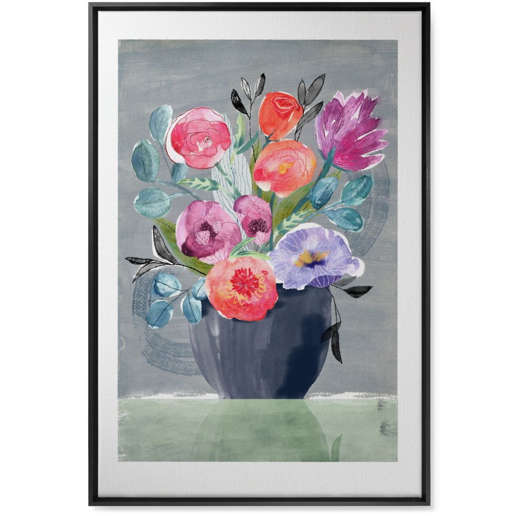 Floral Still Life - Multi Wall Art, Black, Single piece, Canvas, 24x36, Multicolor
