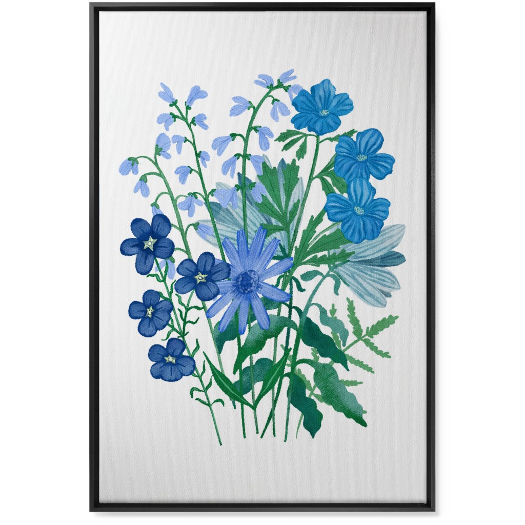 Bouquet of Flowers - Blue Wall Art, Black, Single piece, Canvas, 24x36, Blue, True Blue