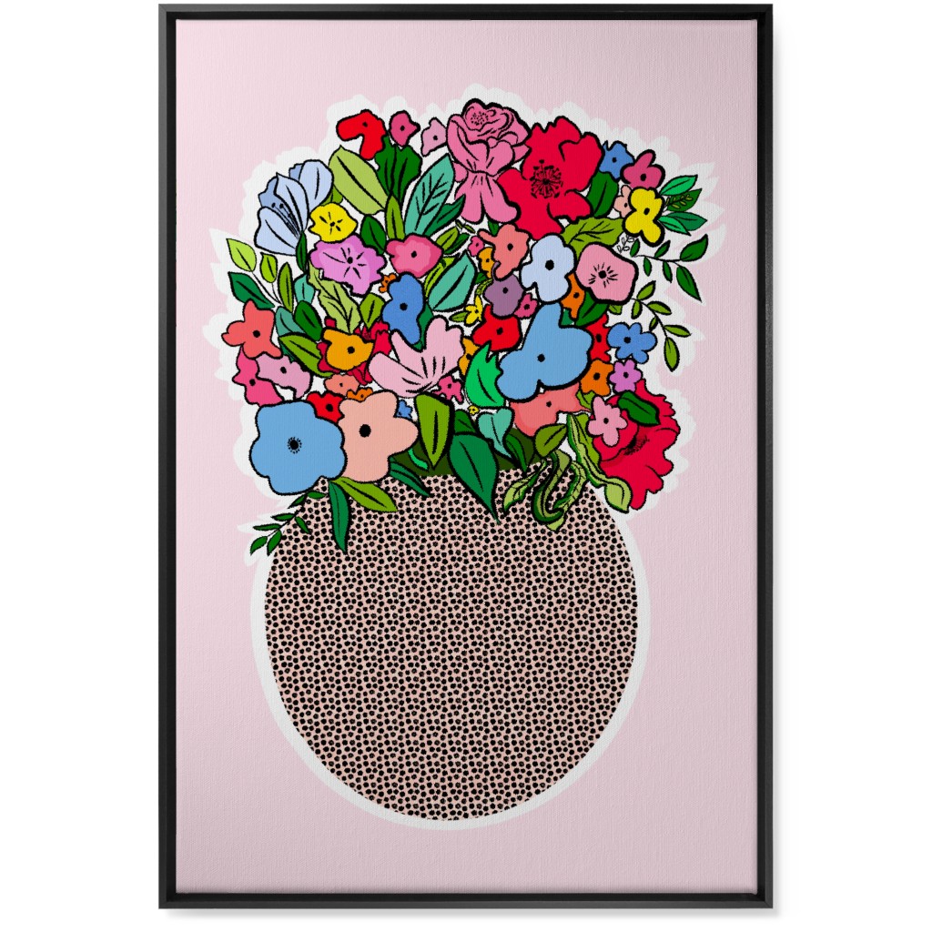 Pretty Happy - Multi on Pink Wall Art, Black, Single piece, Canvas, 24x36, Pink, Bright Pink