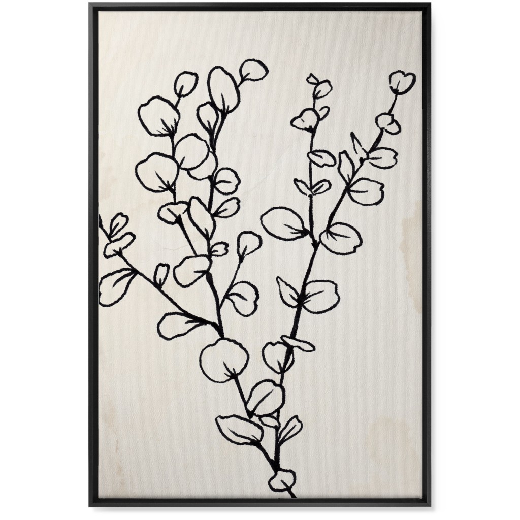 Vintage Eucalyptus Sketch - Beige and Black Wall Art, Black, Single piece, Canvas, 24x36, Beige, Pearl