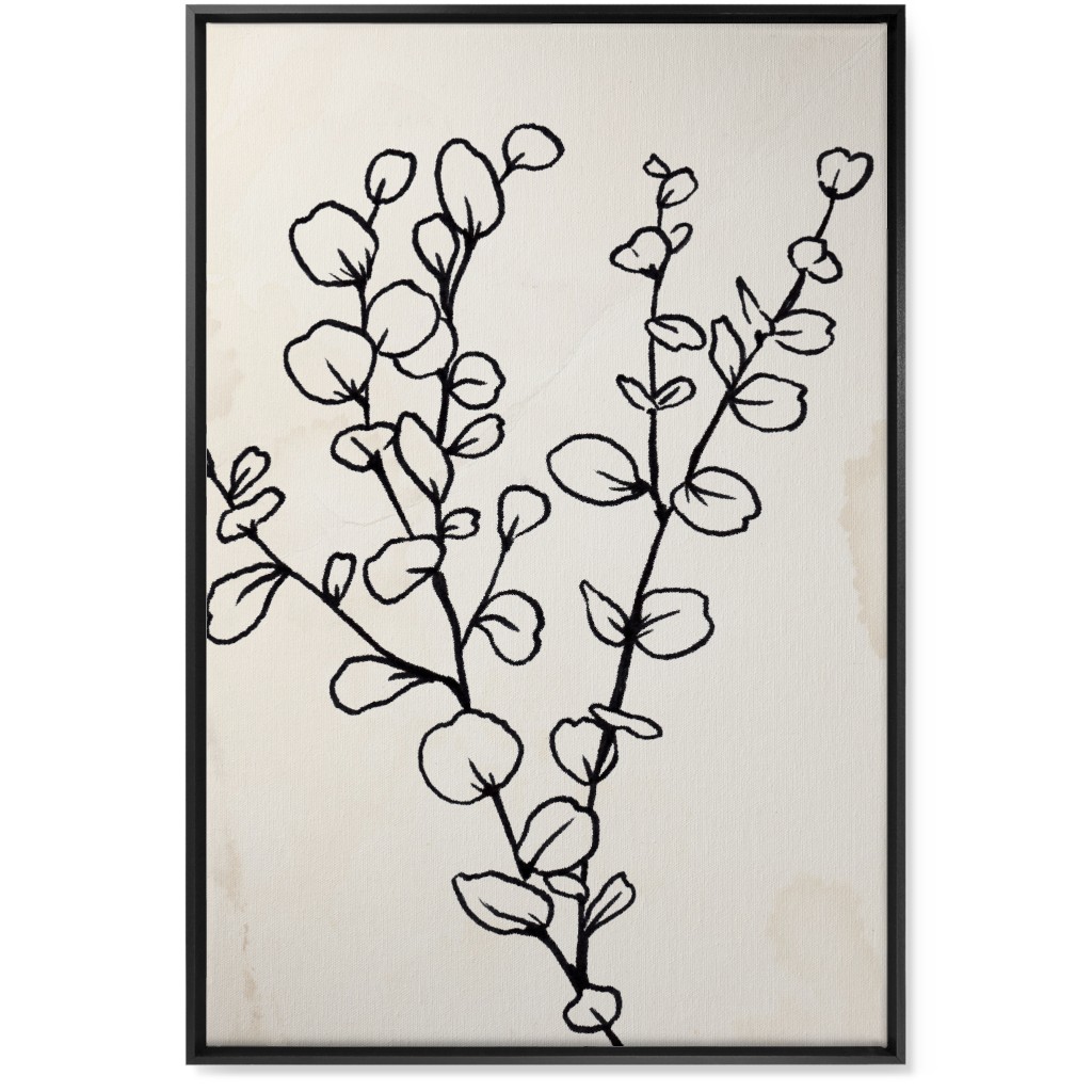 Vintage Eucalyptus Sketch - Beige and Black Wall Art, Black, Single piece, Canvas, 24x36, Beige