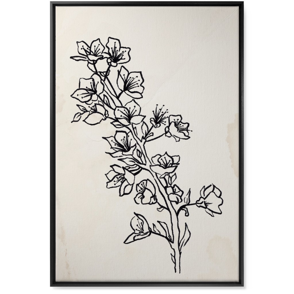 Vintage Plum Tree Sketch - Beige and Black Wall Art, Black, Single piece, Canvas, 24x36, Beige, Pearl