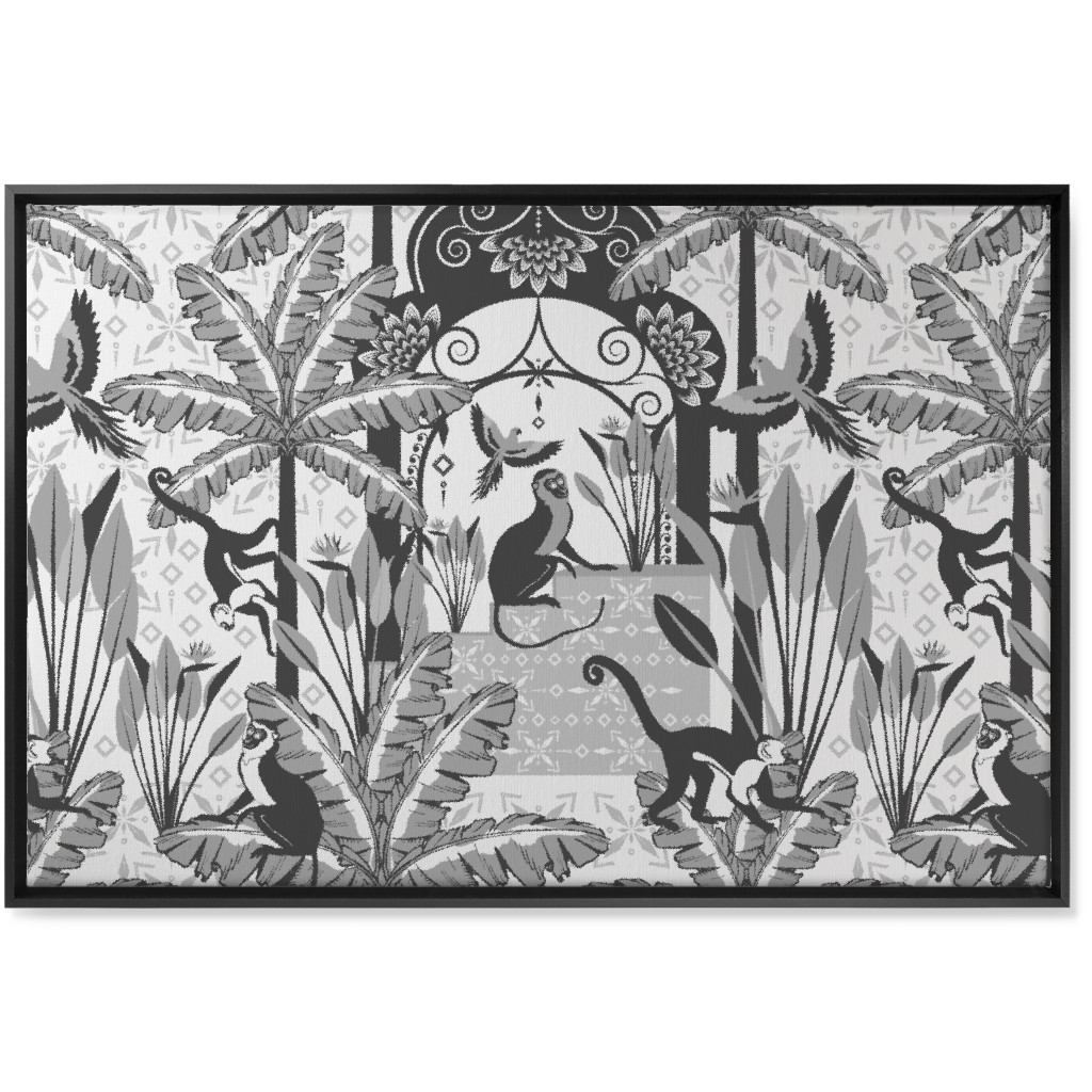 Exotic Tropical Garden Wall Art, Black, Single piece, Canvas, 24x36, Gray, Smoke