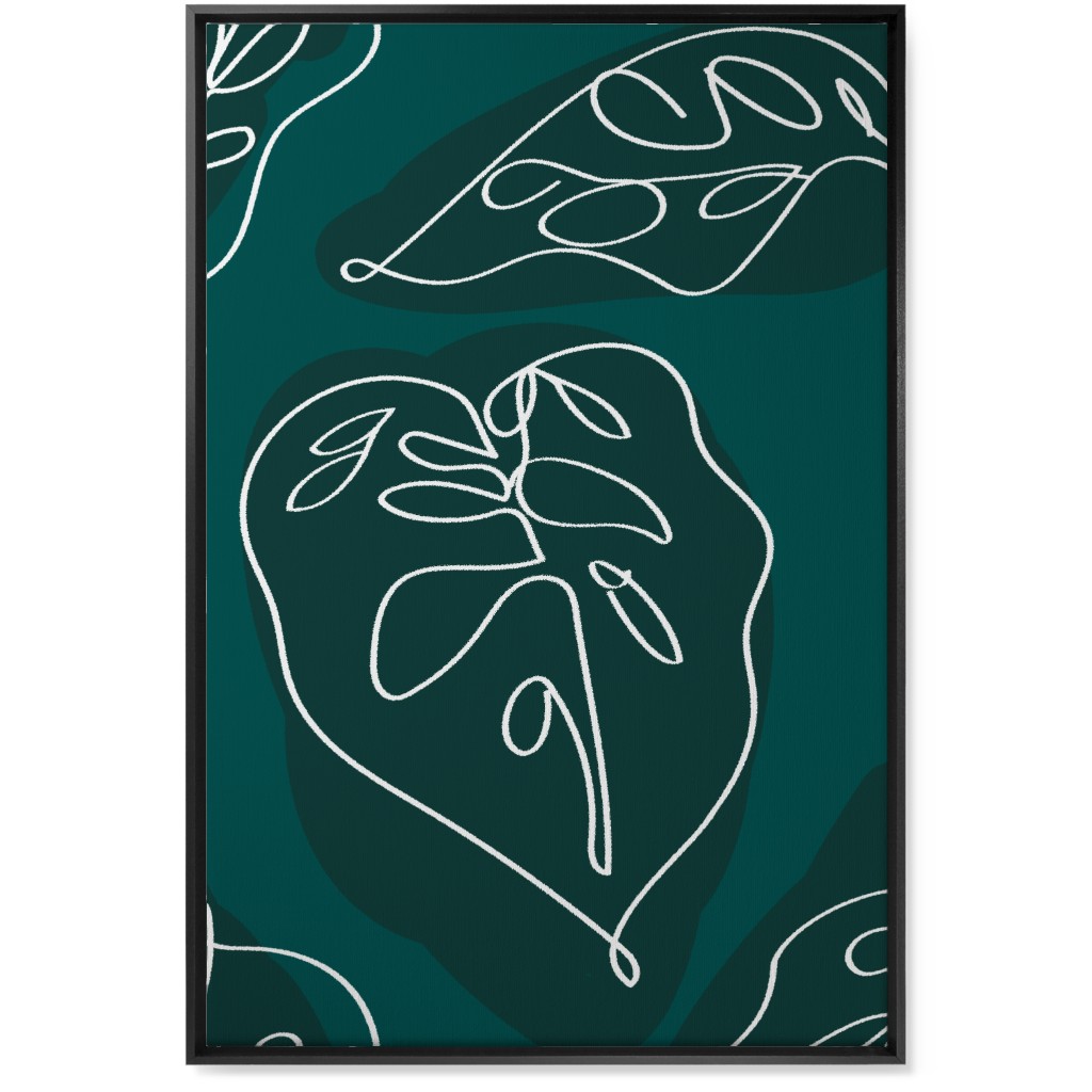 Minimalist Modern Line Art Monstera - Green Wall Art, Black, Single piece, Canvas, 24x36, Green