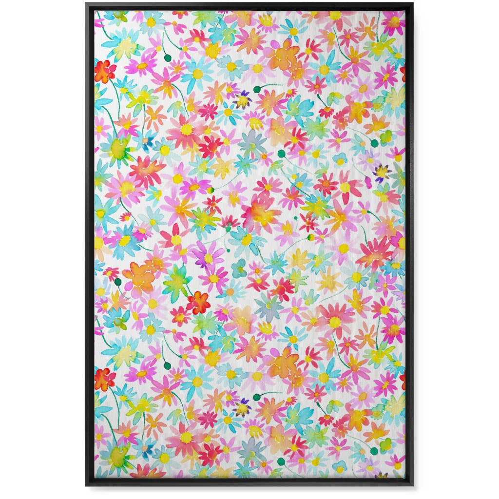 Spring Watercolor Daisies - Multi Wall Art, Black, Single piece, Canvas, 24x36, Multicolor