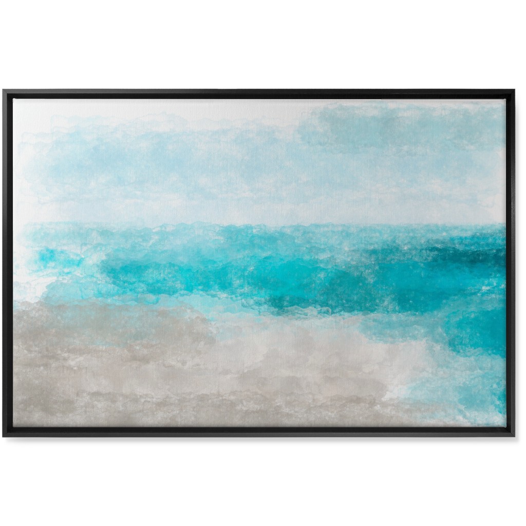 Beach Painting - Blue and Tan Wall Art, Black, Single piece, Canvas, 24x36, Blue, True Blue