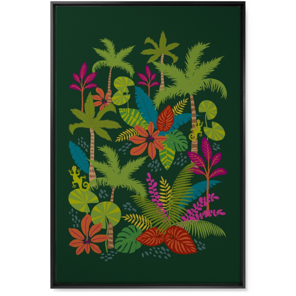 Night in the Tropics - Green Wall Art, Black, Single piece, Canvas, 24x36, Green, Classic Green