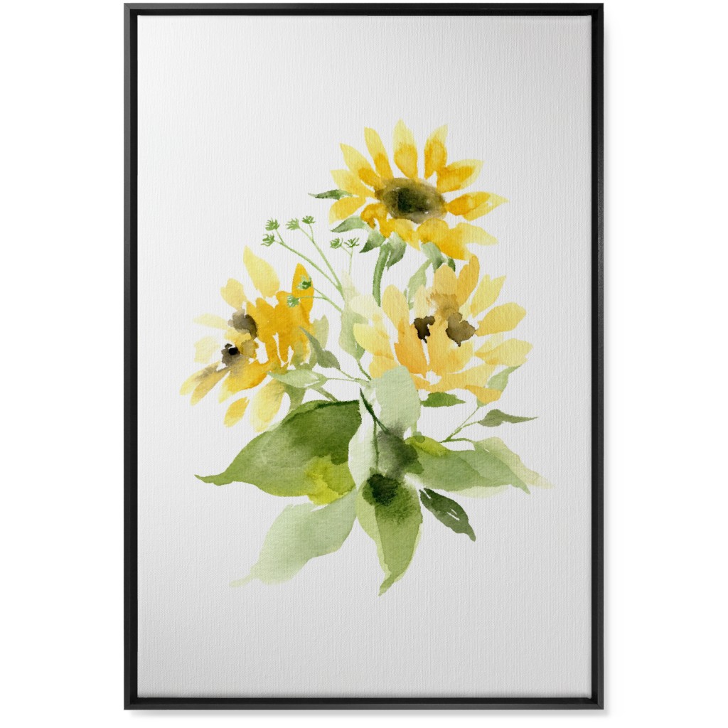 Bunch of Sunflowers Watercolor - Yellow Wall Art, Black, Single piece, Canvas, 24x36, Yellow, Classic Yellow