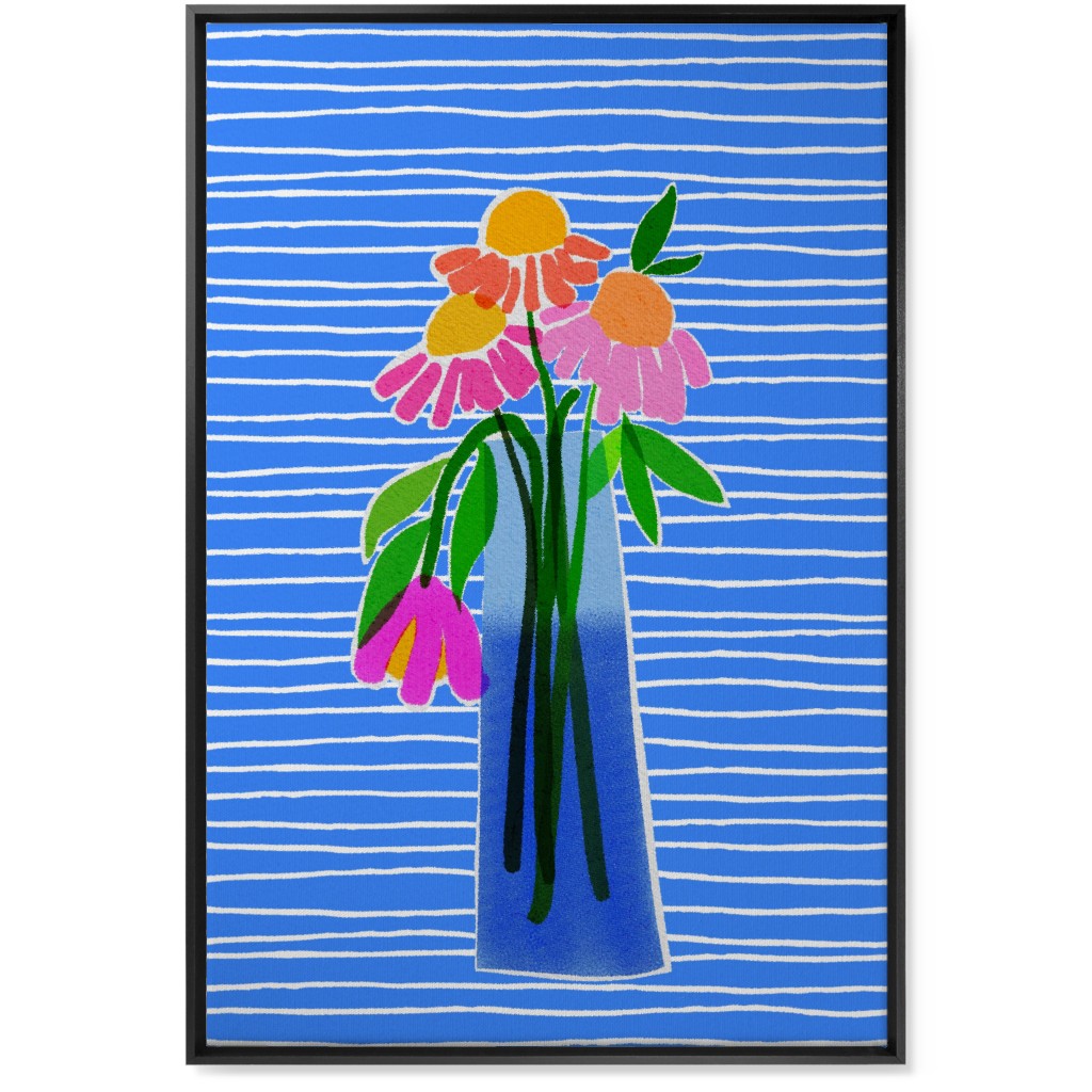 Santorini - Blue Wall Art, Black, Single piece, Canvas, 24x36, Blue, True Blue