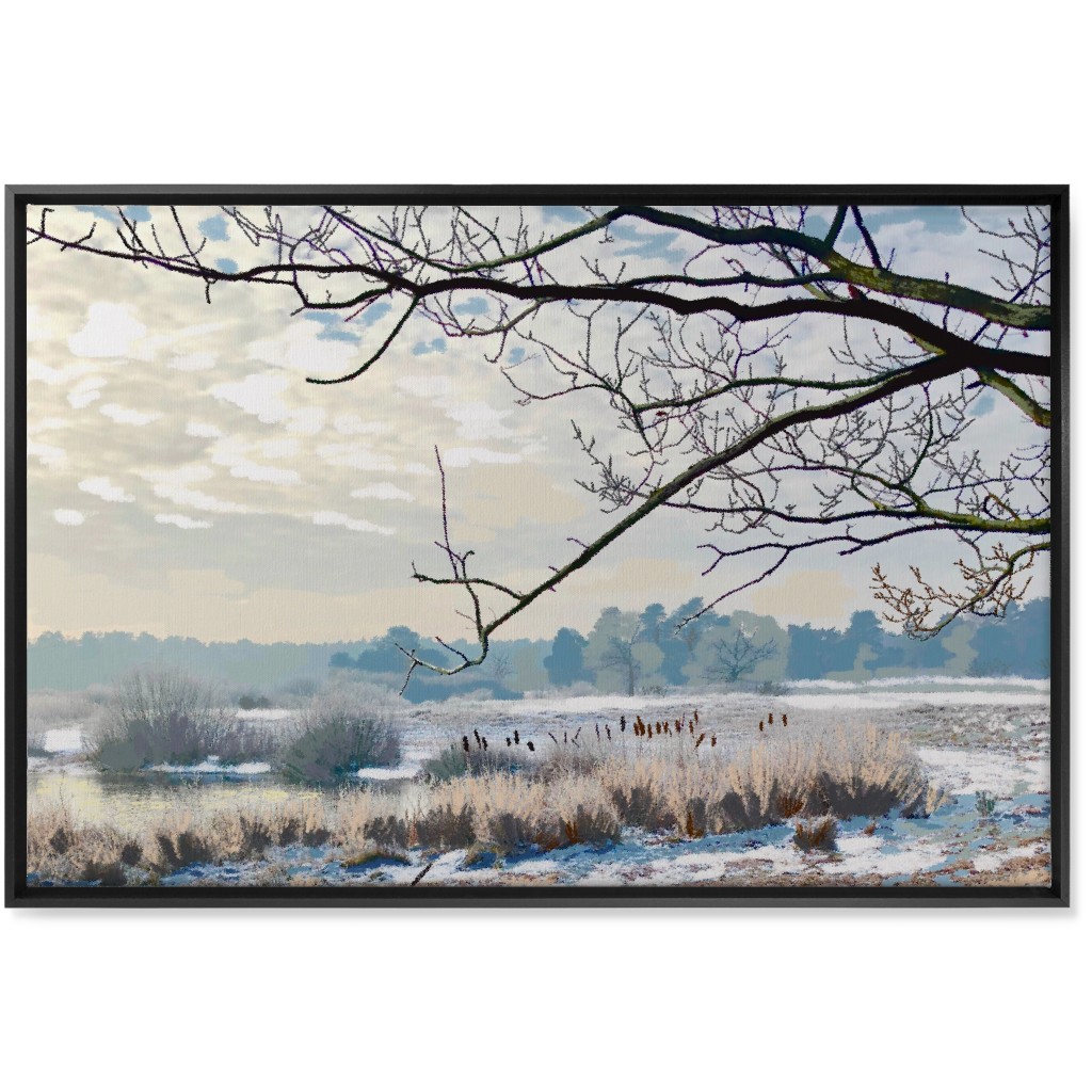 Winter Marsh With Trees Wall Art, Black, Single piece, Canvas, 24x36, Blue
