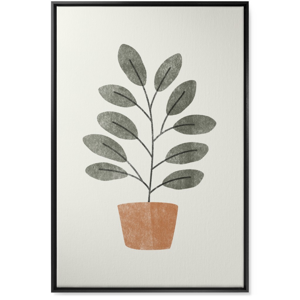 Botanical Plant in Pot - Gray and Beige Wall Art, Black, Single piece, Canvas, 24x36, Gray