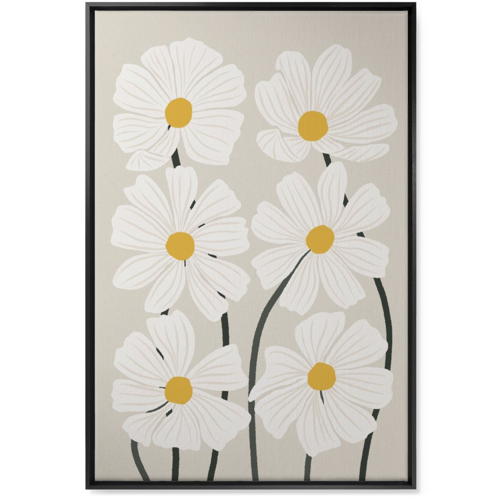 Botanical Cosmos Flowers Wall Art, Black, Single piece, Canvas, 24x36, Beige, White