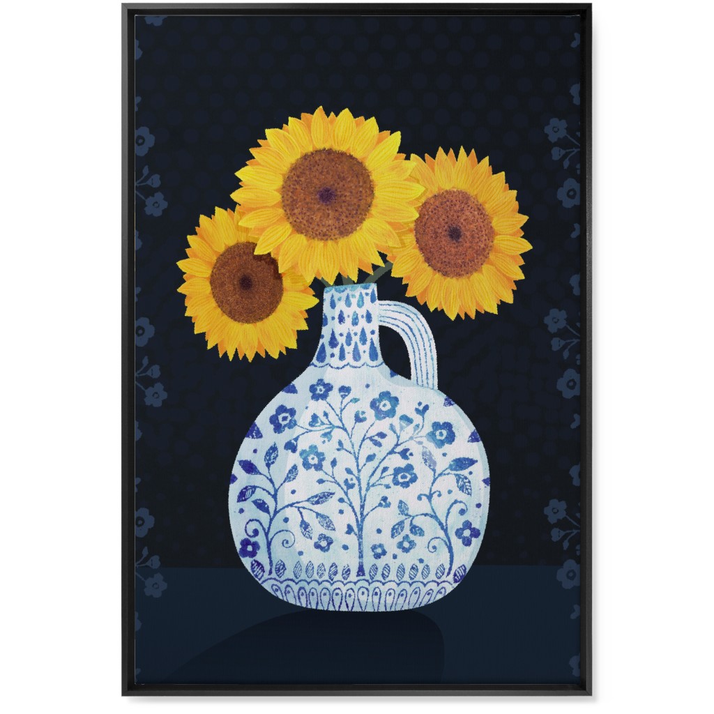 Vase of Sunflowers - Yellow on Black Wall Art, Black, Single piece, Canvas, 24x36, Multicolor
