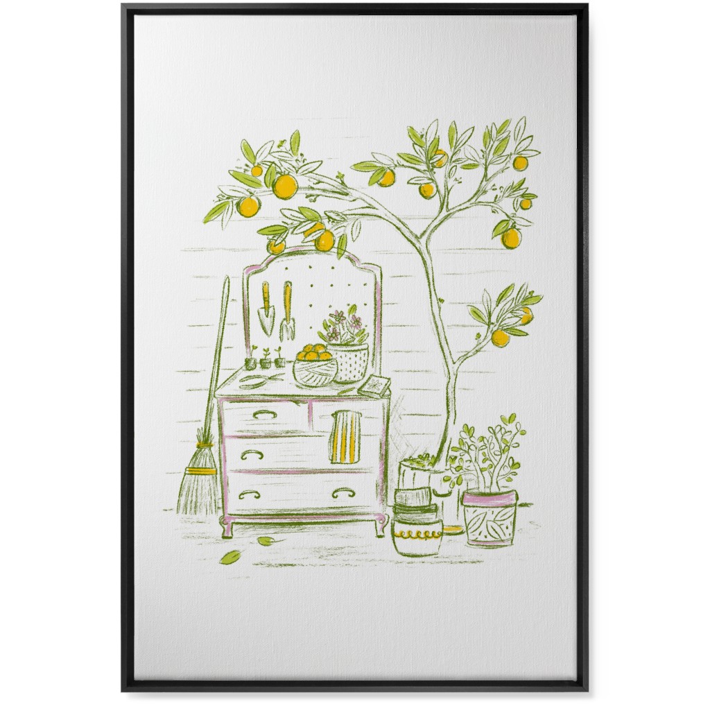 Lemon Tree - Yellow on White Wall Art, Black, Single piece, Canvas, 24x36, Yellow