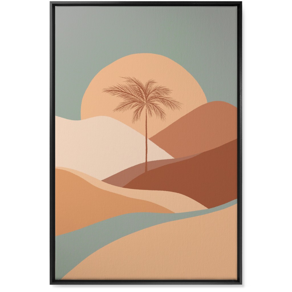 Tropical Boho Palm Sunset - Orange and Blue Wall Art, Black, Single piece, Canvas, 24x36, Multicolor