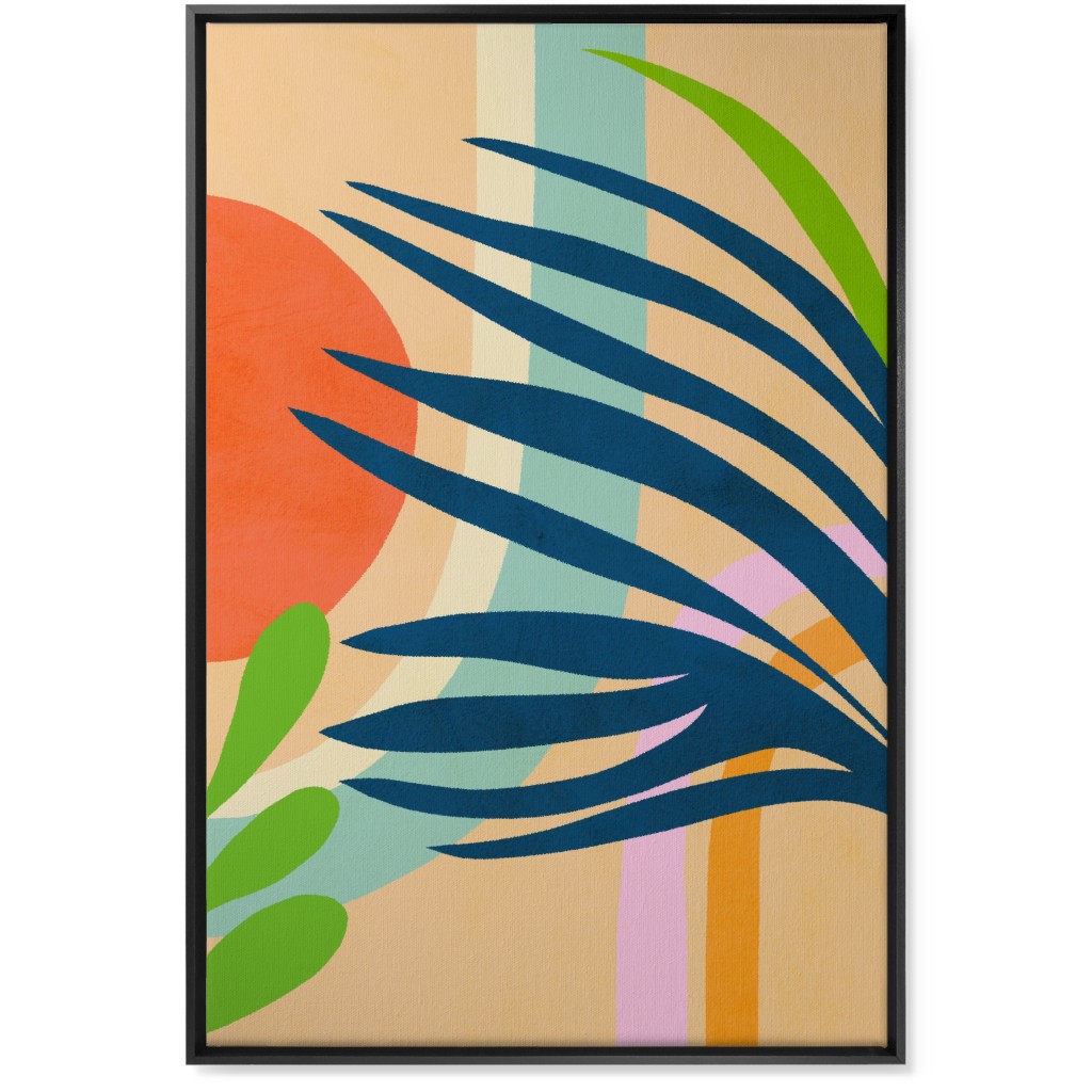 Palm, Sun and Rainbow Tropical Botanicals - Multi Wall Art, Black, Single piece, Canvas, 24x36, Multicolor