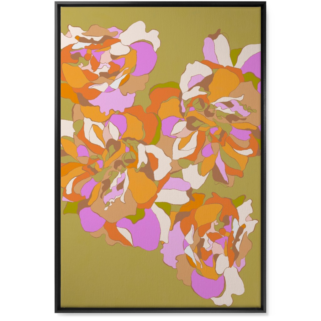 Maxi Boho Peonies Wall Art, Black, Single piece, Canvas, 24x36, Orange, Mantis