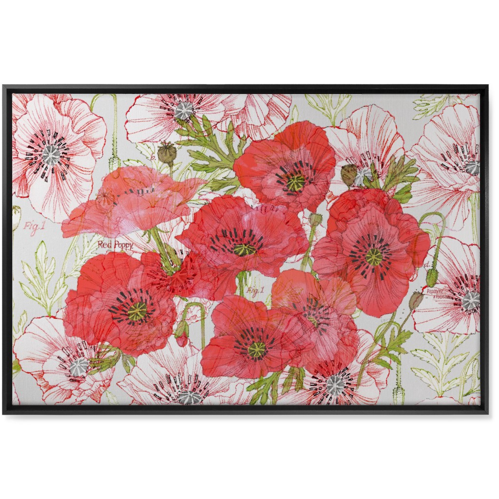 Poppy Romance - Red Wall Art, Black, Single piece, Canvas, 24x36, Red