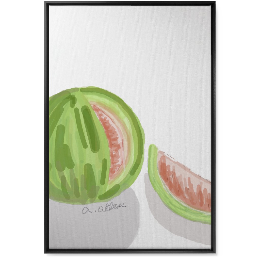 Watermelon - Green and Pink Wall Art, Black, Single piece, Canvas, 24x36, Multicolor