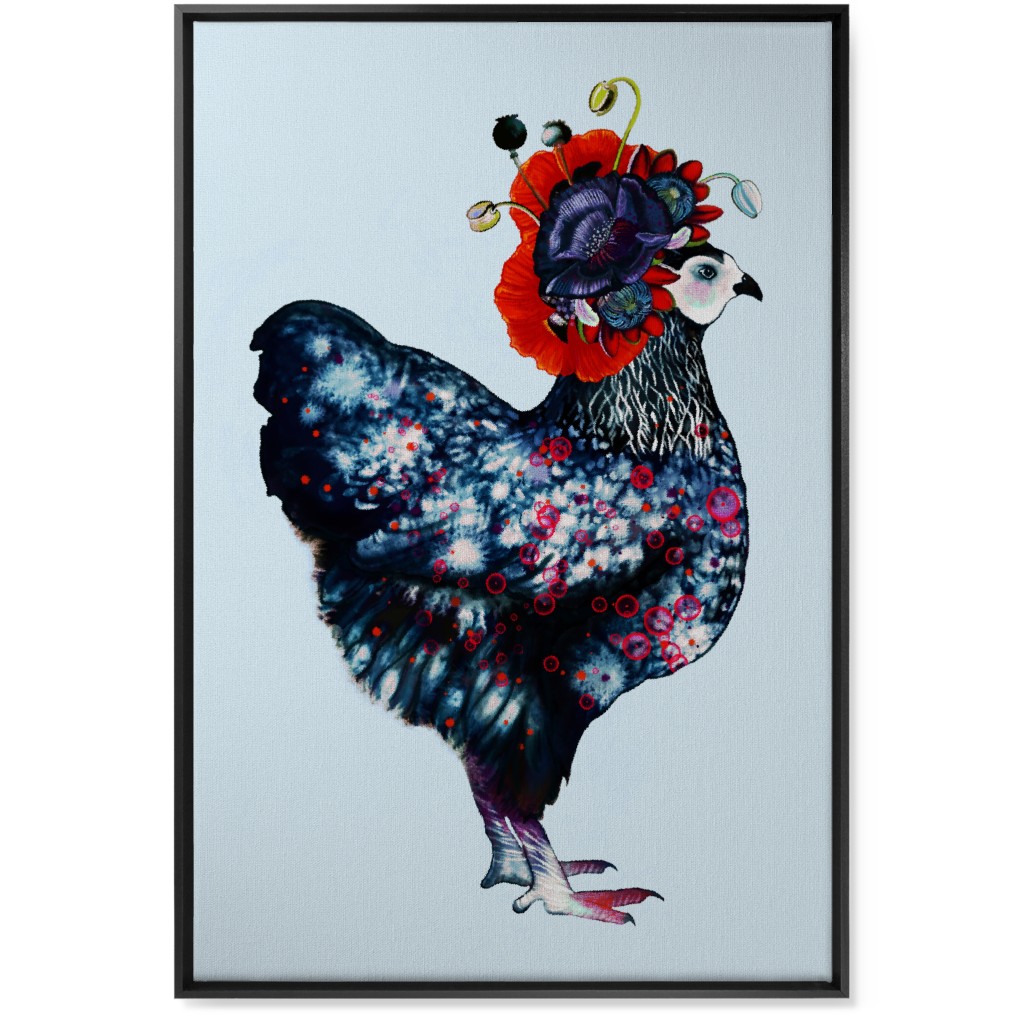 Poppycock - Floral Chicken Wall Art, Black, Single piece, Canvas, 24x36, Multicolor