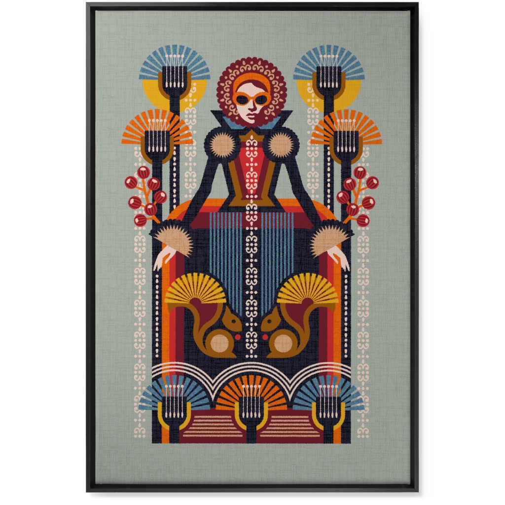 Folk Art Lady - Multi Wall Art, Black, Single piece, Canvas, 24x36, Multicolor