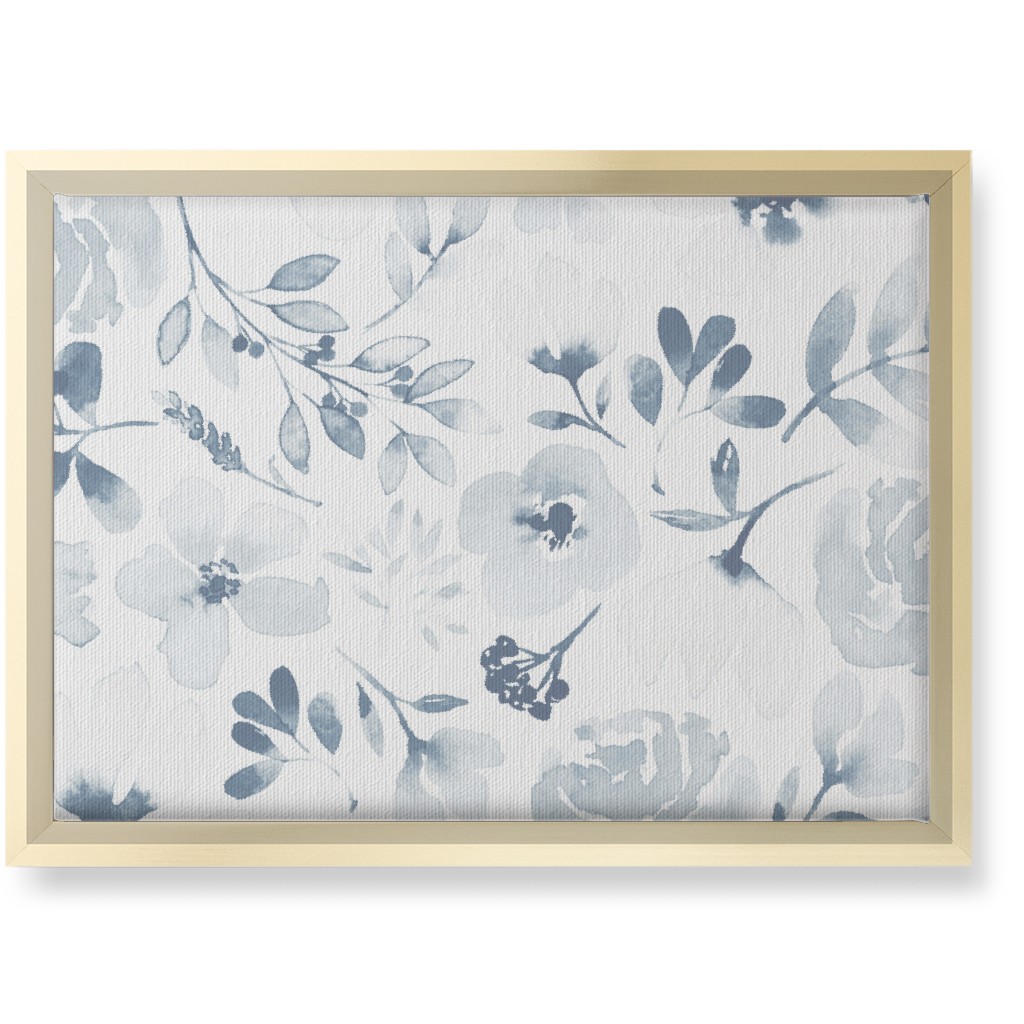 Faded Floral Watercolor - Light Blue Wall Art, Gold, Single piece, Canvas, 10x14, Blue, True Blue