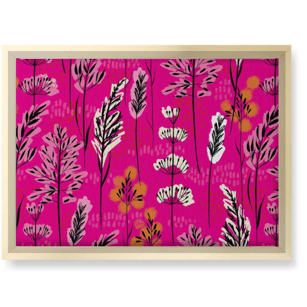 Wild Grasses on Pink Skies Wall Art, Gold, Single piece, Canvas, 10x14, Pink, Bright Pink
