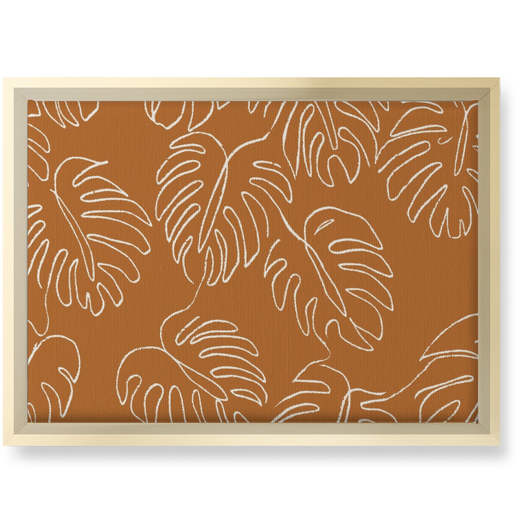 Monstera Line Art - Burnt Orange Wall Art, Gold, Single piece, Canvas, 10x14, Orange