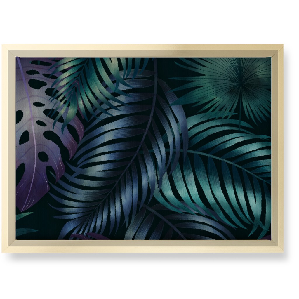 Tropical Leaves in the Moonlight - Dark Wall Art, Gold, Single piece, Canvas, 10x14, Blue, True Blue