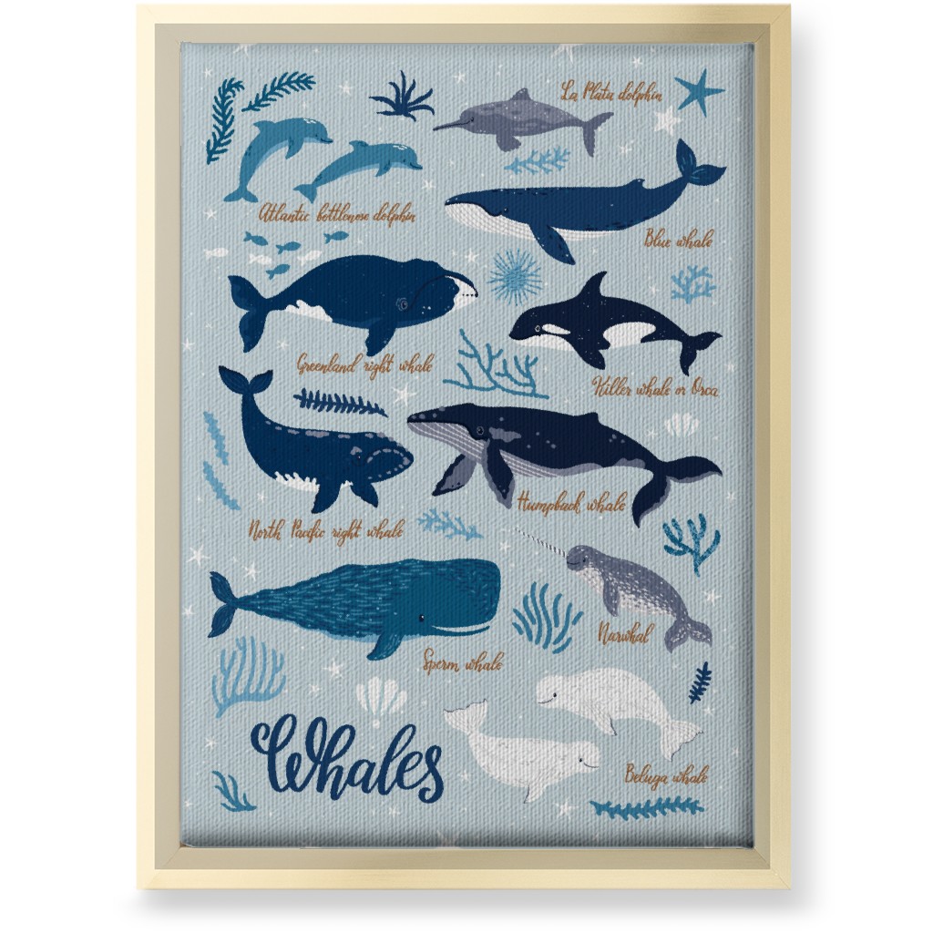 Whales of the Sea - Blue Wall Art, Gold, Single piece, Canvas, 10x14, Blue