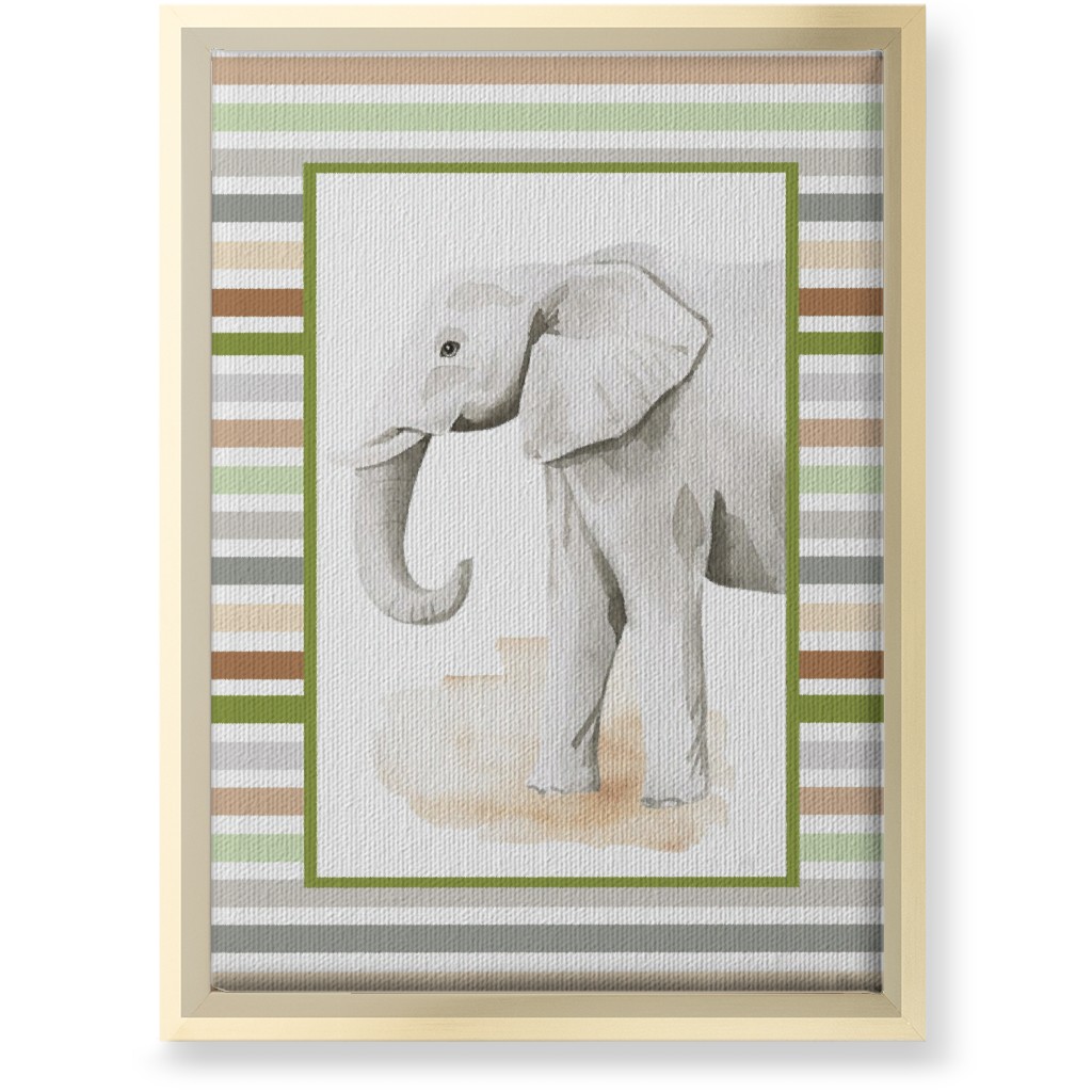 Jungle Safari Animals and Stripes - Elephant Wall Art, Gold, Single piece, Canvas, 10x14, Multicolor