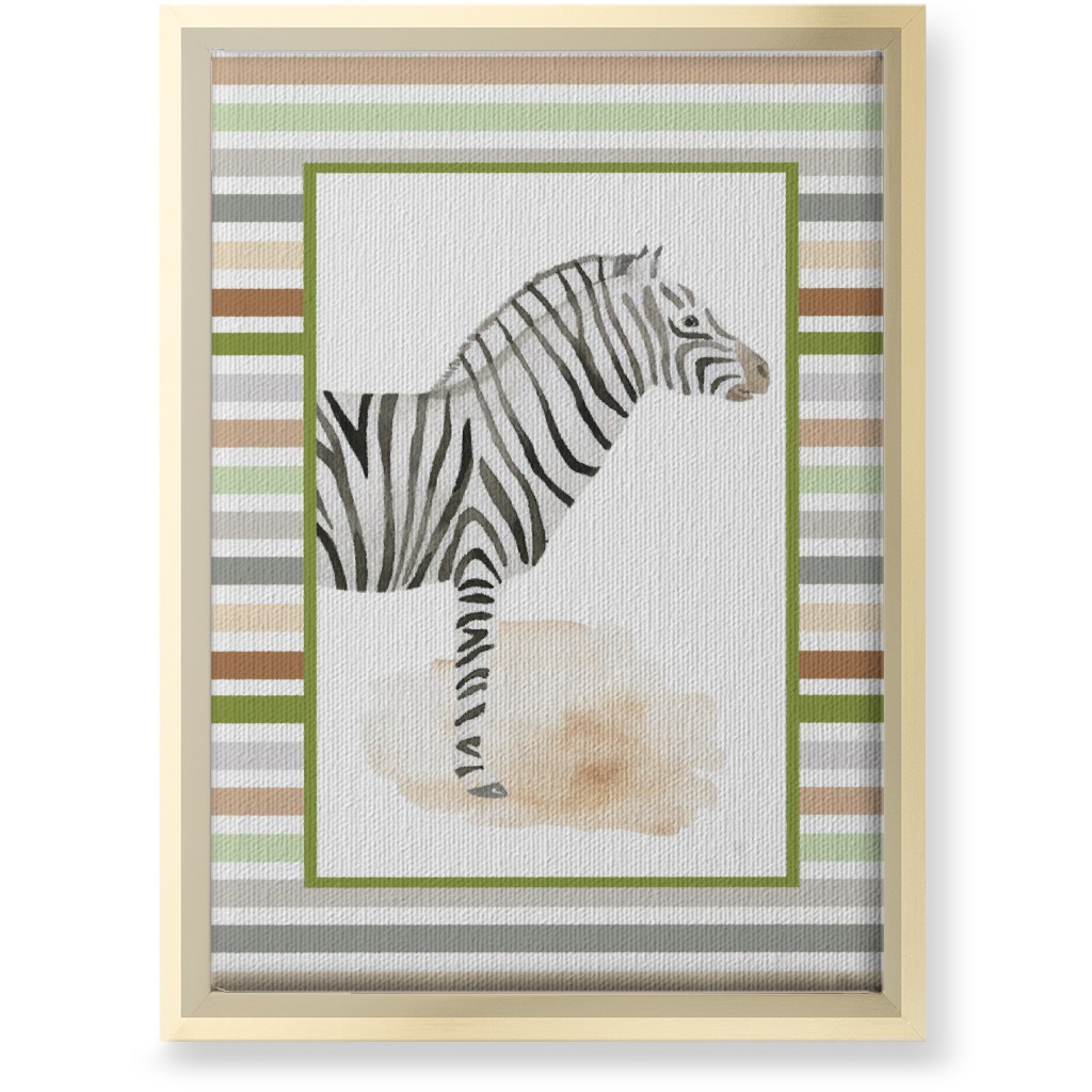 Jungle Safari Animals and Stripes - Zebra Wall Art, Gold, Single piece, Canvas, 10x14, Multicolor