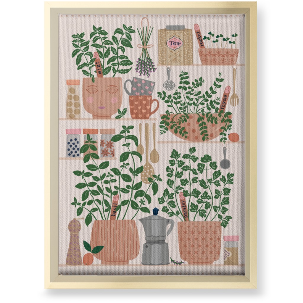 Little Herb Garden in the Kitchen Wall Art, Gold, Single piece, Canvas, 10x14, Multicolor