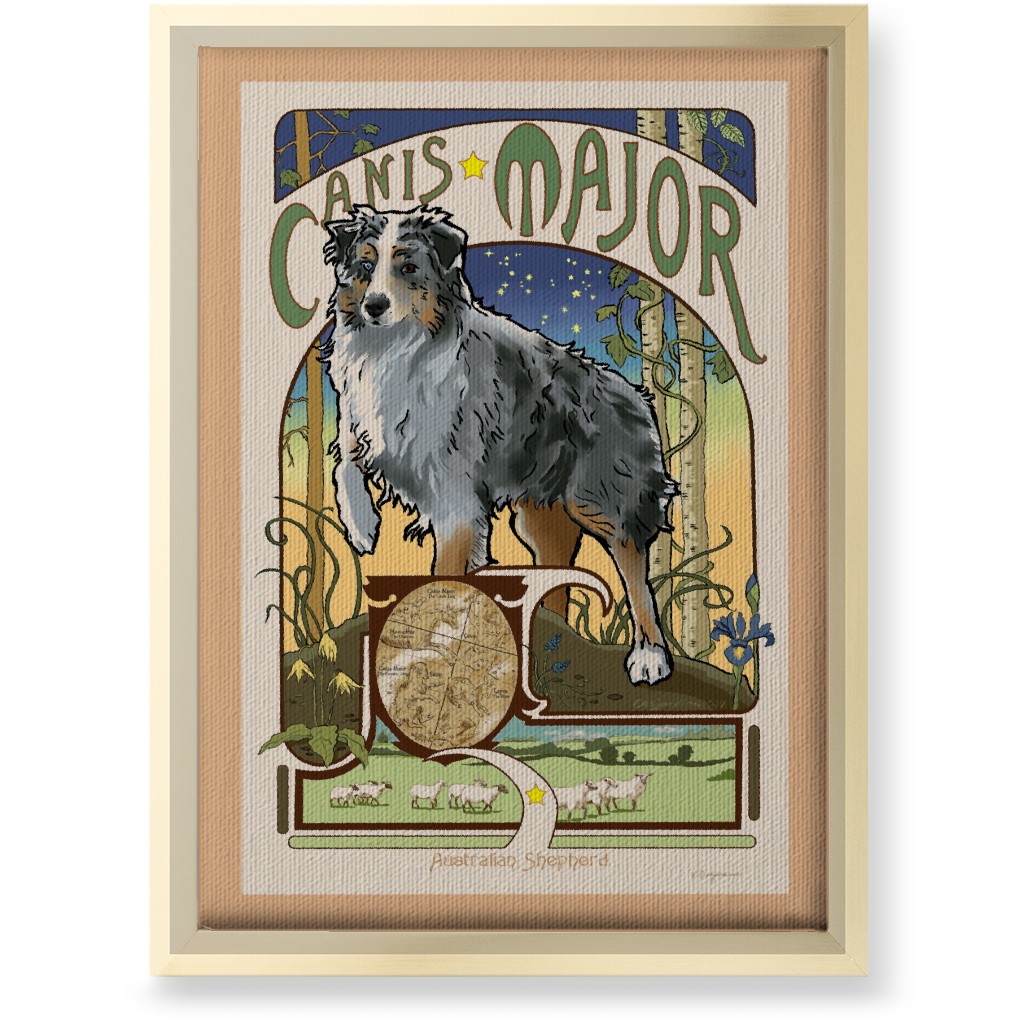 Art Nouveau Canis Major Aussie Wall Art, Gold, Single piece, Canvas, 10x14, Multicolor