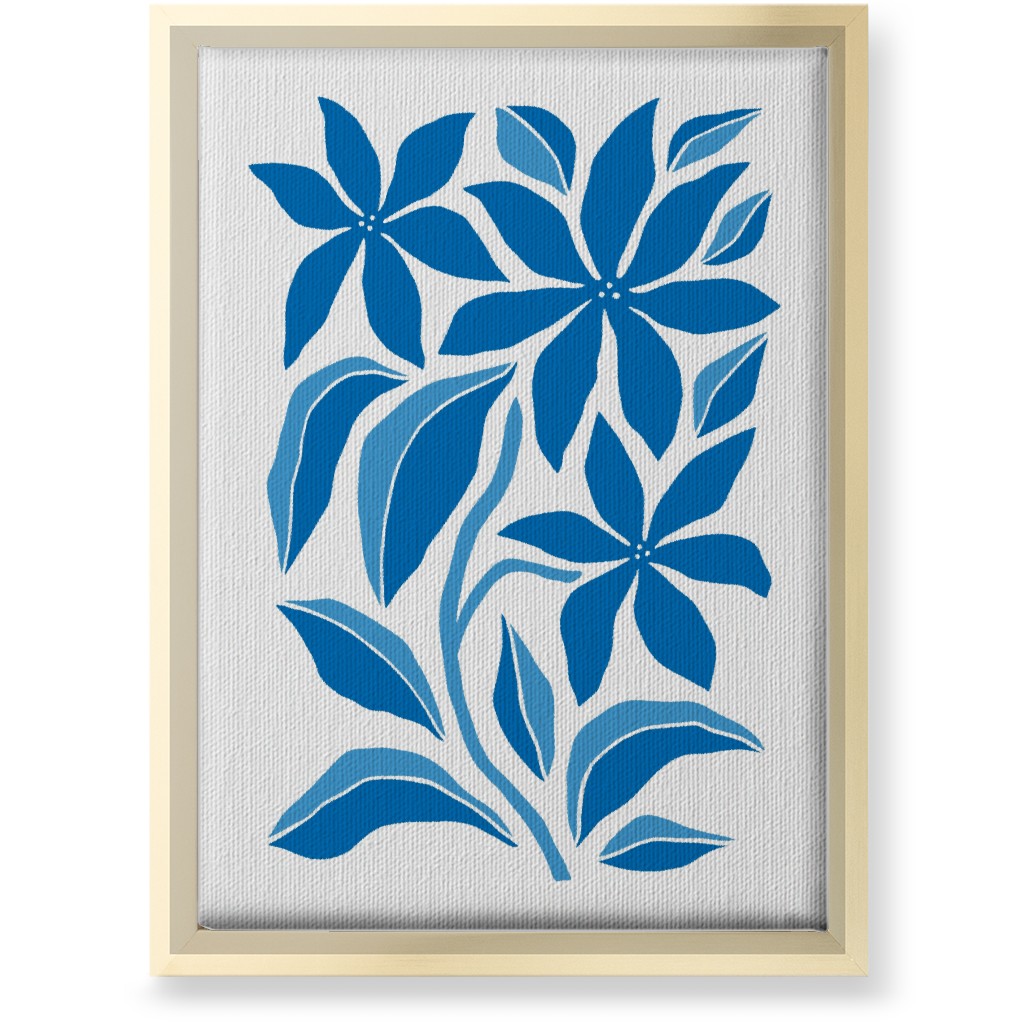 Minimalist Block Botanical Floral - Blue Wall Art, Gold, Single piece, Canvas, 10x14, Blue, True Blue
